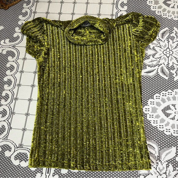 VINTAGE Betty Blue Green Crushed Velvet Ribbed Turtle Neck Top size medium - Picture 3 of 6